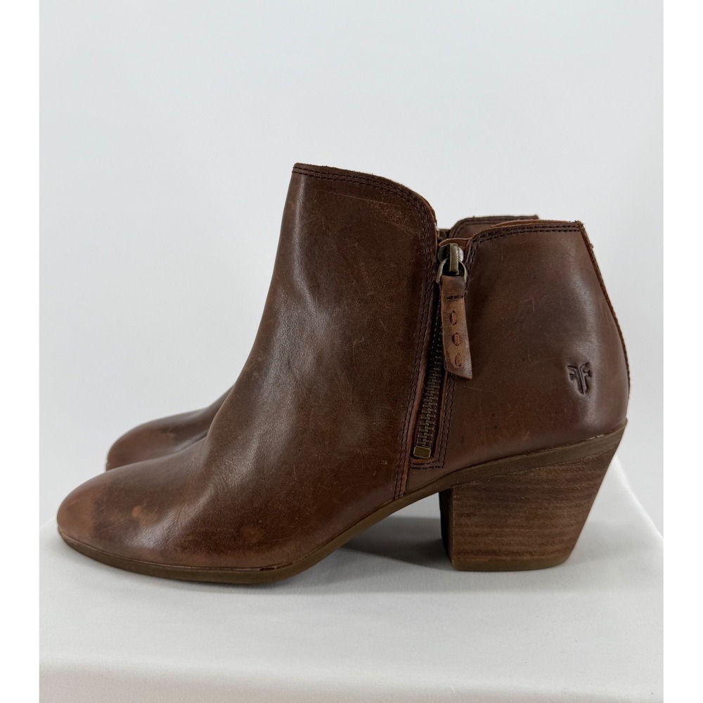 Frye Womens 8.5 Brown Leather Side Zip Pointed Toe Ankle Boots 3471733